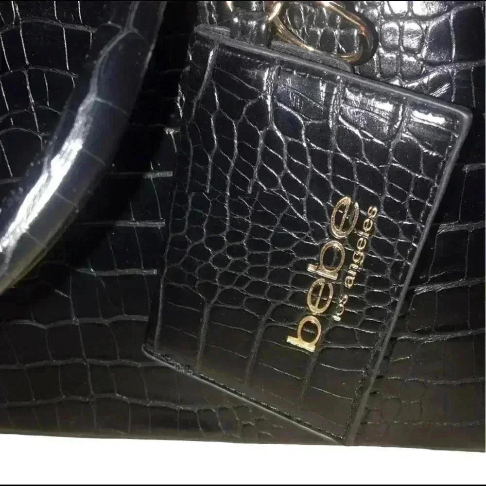 Bebe Black Croco Satchel with Card‎ Case